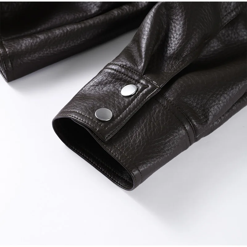 Kordelzug in der Taille, solide strukturierte PU-Lederjacke für Damen, Stehkragen, asymmetrischer Reißverschluss, Knopfdetail, Übergröße, 2025, volle Streetwear – Detail 8