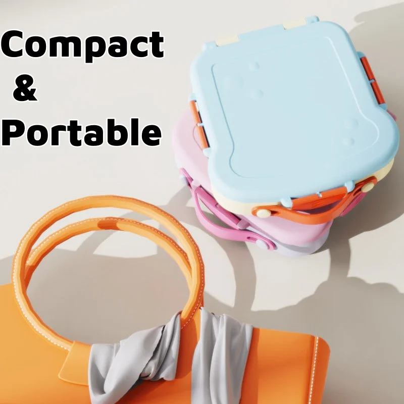 Bento Lunch Box Set Leak Proof Snack Box with Spice Cup & Utensils BPA Free Portable Handle Meal Container for School Travel BBQ - 4