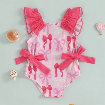 Costume da bagno estivo per bambina da neonato con stampa di conchiglie, pagliaccetto senza maniche con scollo a U, costume da bagno con volant 1