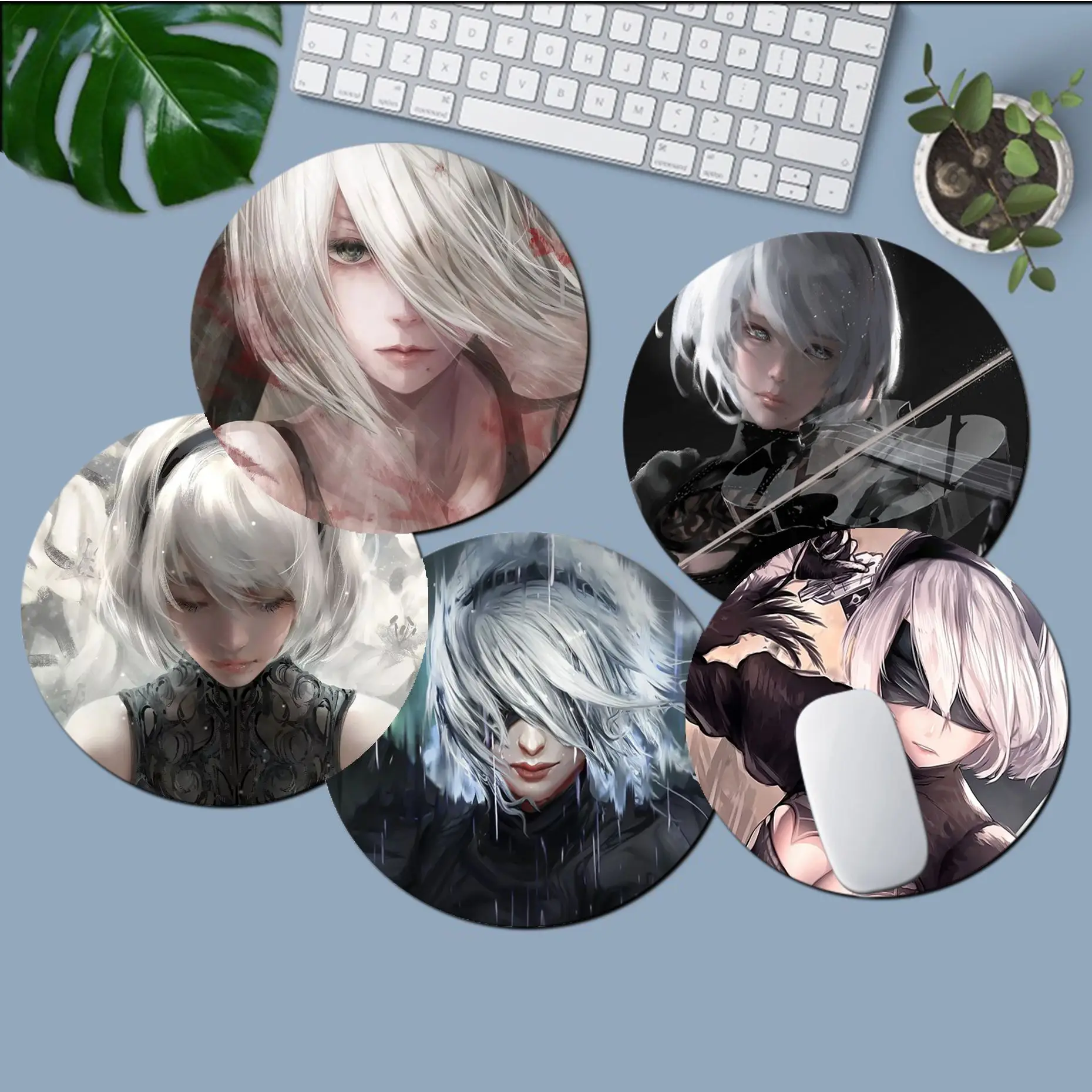 

NieR Automata Mousepad Round Custom Skin Desktop Desk Mat Kawaii Gaming Accessories Students Writing Pad Mouse Pad