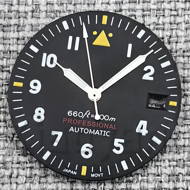 Pilot Style Black Watch Dial and Hand Sets with C3 Green Luminous - 29mm Watch Accessory