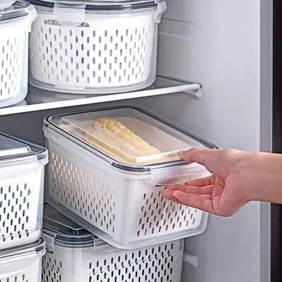 Caja de almacenamiento para refrigerador de 1 piezas, organizador de drenaje de cocina fresca, cesta de almacenamiento de verduras, cajas con tapa para frutas