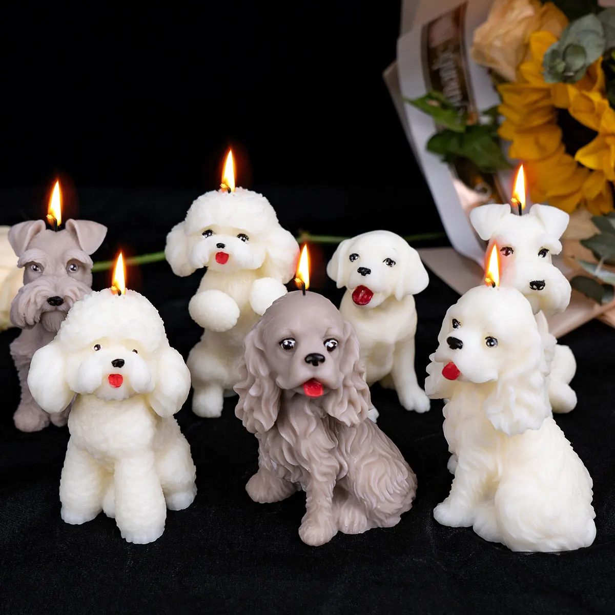Multi Style Animal Puppy Candle Stampo In Silicone Teddy Dog Painting Gesso Animal Doll Mold Chocolate Pet Birthday Diy Cake Decor