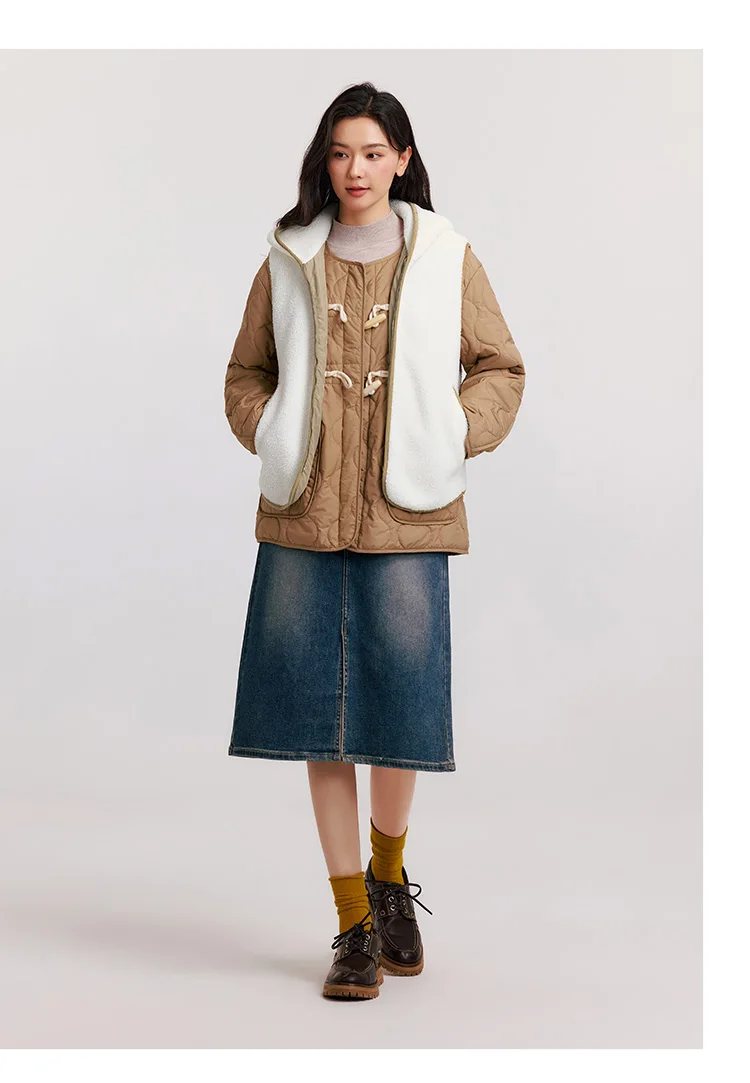 Chaqueta de algodón para mujer, chaleco de lana de cordero de imitación, impermeable, ligera, de algodón, conjunto de dos piezas para invierno.