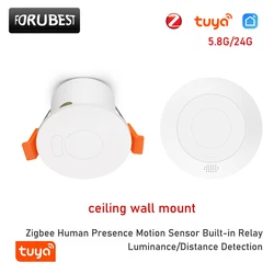 Tuya Zigbee Human MmWave Radar Presence Sensor 24G 5.8G Pir Motion Sensor Detector For Lighting Luminosity Detect Built-in Relay