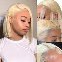 613 droite 13x4 dentelle avant cheveux humains Bob perruque pré plumé bébé cheveux 613 Blonde courte Bob perruque Remy cheveux humains pour les femmes 3