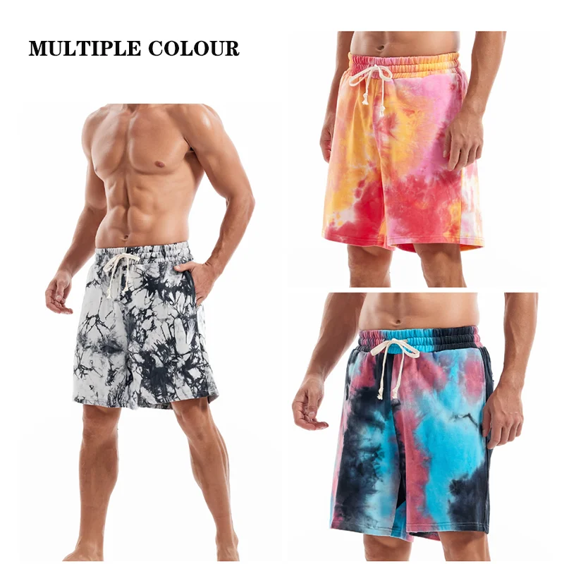 Heavywood Mens Tie Dye Shorts Sports Cycling Gym Sweatshorts Man Jogger Fitness Running Streetwear Loose 100% Cotton Home Shorts