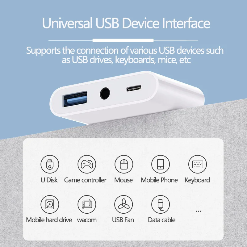 Lightning/Type C to USB 3.0 /3.5mm/Type C OTG Adapter 3.5mm Audio Jack Splitter for iPhone14/13/12/iPad Charging