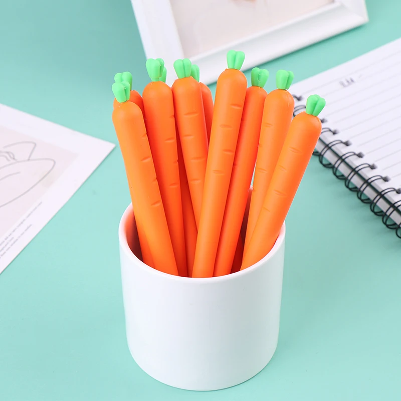 검정 잉크 롤러 마커 펜, 귀여운 당근 스타일링 펜, 귀여운 문구 용품, 젤 잉크 펜, 도매, 0.5mm, 10 개
