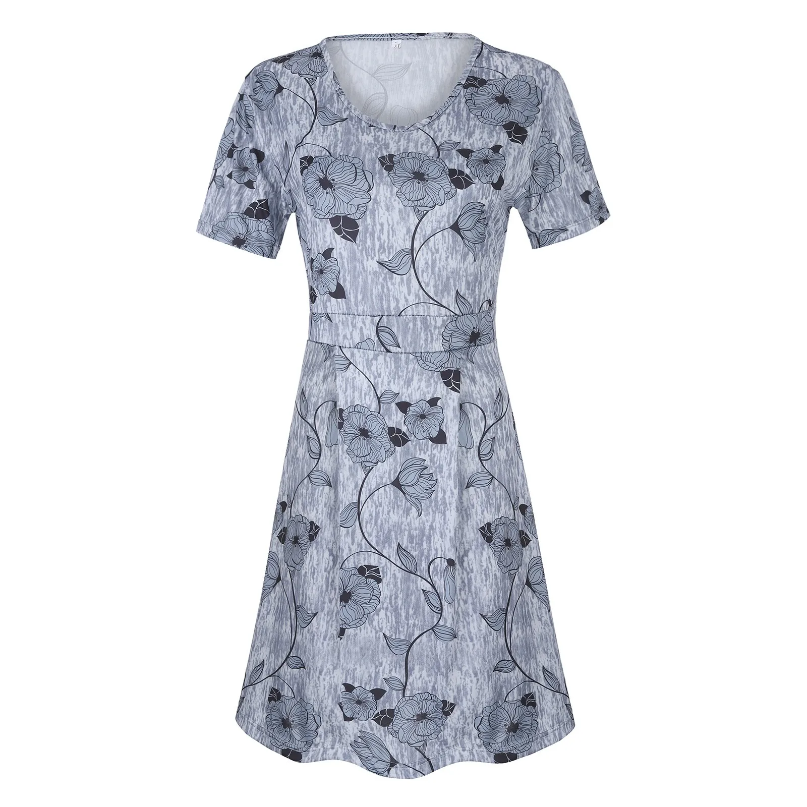 Casual Floral Printed V-Neck Dress Short Sleeve A-Line Swing Dress Elegant Party High Waist Dresses For Women Vestidos Hot Sale