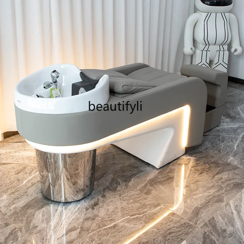 Barber Shop Shampoo Chair Hair Salon Fashion Ceramic Deep Basin Half Lying Flushing Bed for Hair Salon