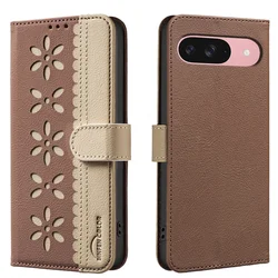 Colorful Flowers Magnetic Leather Wallet Phone Case & Card Holder - Google Pixel10Pro XL (Brown)