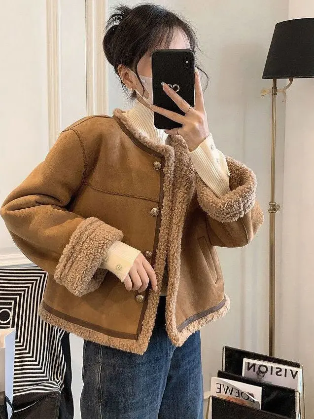 

Women's Short Imitation Fur Coats Winter Faux Grass Single Breasted Coat Beaded Fringed Jacket Cardigan T928