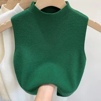 Spring Autumn Temperament Knitted Sweater Vest Women's Half-turtleneck Camisole Cropped Top Sleeveless Tank Top - Image 6
