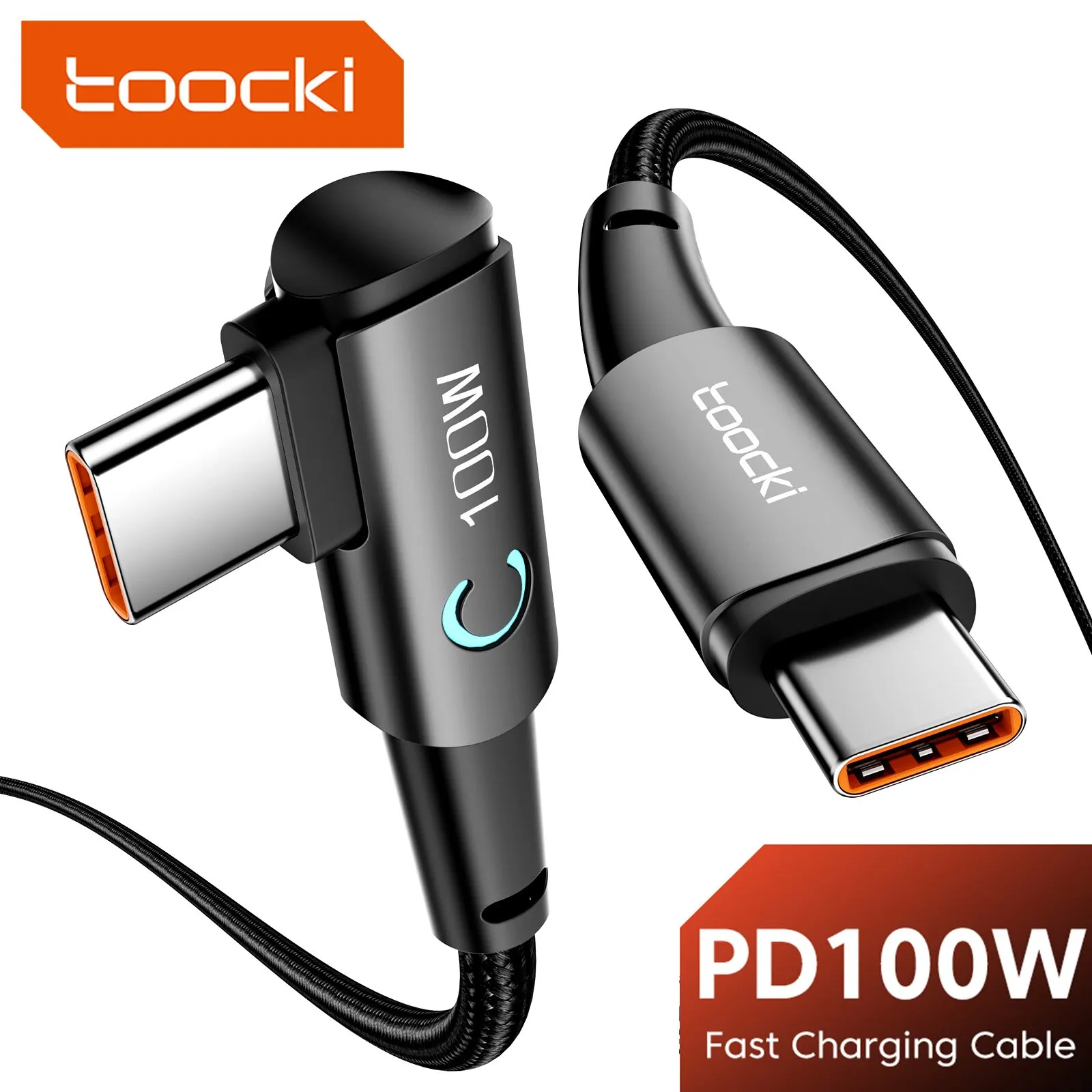 Toocki 100W USB C para USB C Cabo de 90 graus para iPad MacBook Pro Xiaomi Samsung Huawei Carregamento Rápido Tipo C Date Cord
