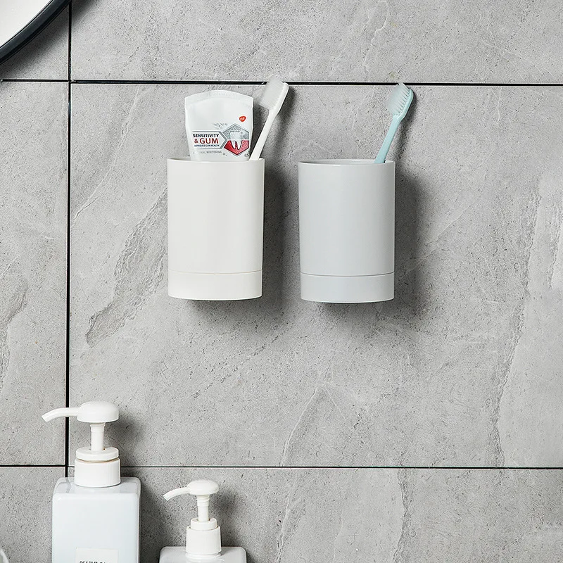 Bathroom No Drilling Durable Toothbrush Holder Multifunction Easy Install Storage Tooth Mug Solid Bedroom Kitchen Wall Mounted cup storage holder toothbrush cup bathroom organizer