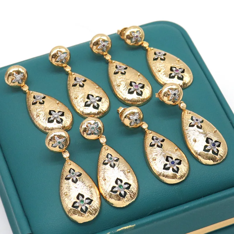 Water Drop Shape Trendy Earrings Hollow Design Gold Color Women's Earring Carved Ear Pendants for Party Wedding