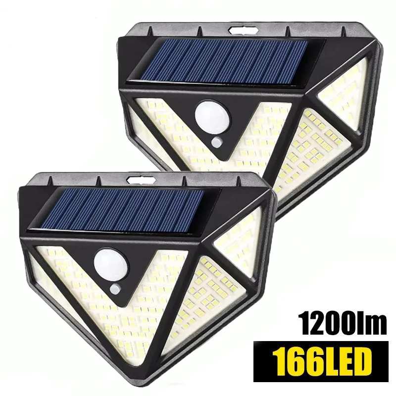 

166 LED Solar Light PIR Motion Sensor Wall Light Sunlight Outdoor Solar Lighting Waterproof Security Lamp for Garden Yard Garage