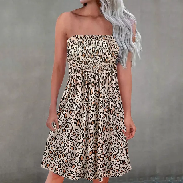 Sexy Leopard Strapless Dresses for Women Summer Off Shoulder Tube 1