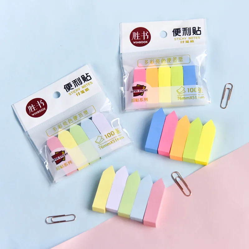 

500sheet Colored Paper Sticky Notes Notebook Student Planner self-adhesive Bookmark Memo Pad For Page Marker Stickers Stationery