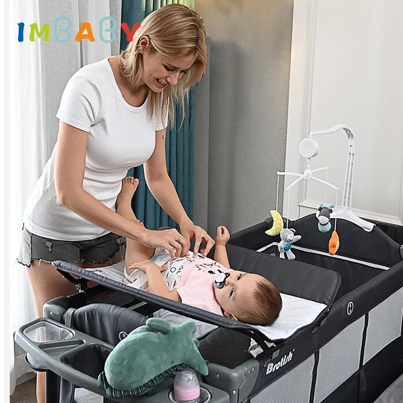 

Multifunctional Portable Baby Bed with Diaper Table Newborn Bed Kids Cradle Rocker Baby Cribs for 0-6 Years Old Child Crib