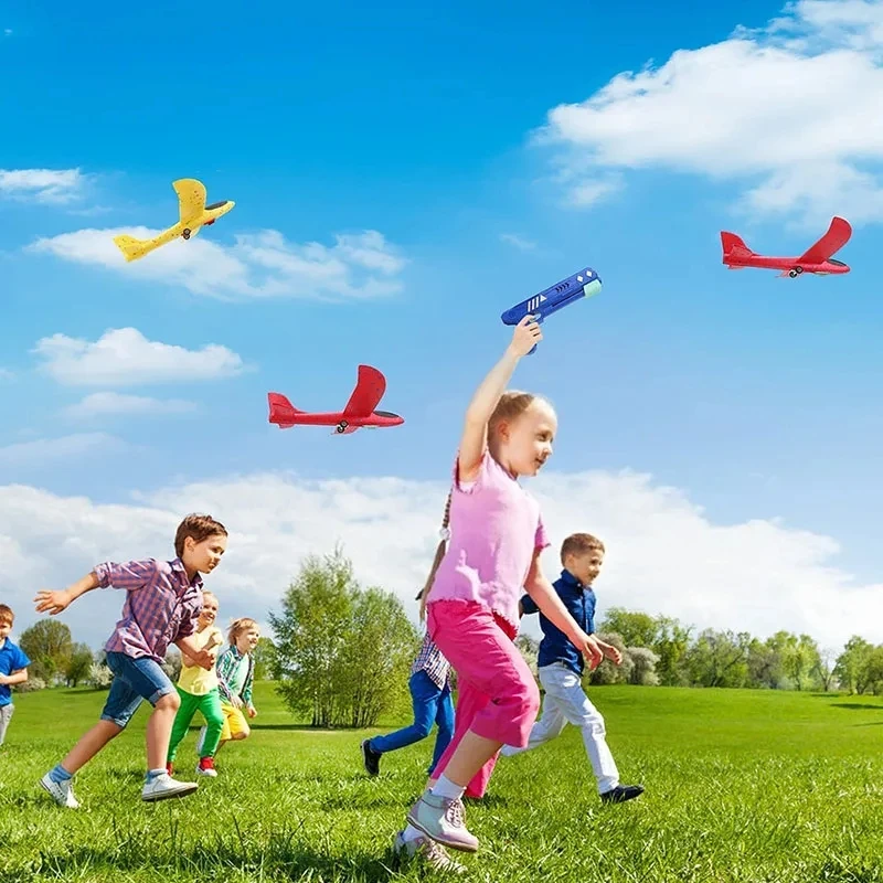 Airplane Launcher Toys Kids Catapult Guns Aircraft Shooting Toy Outdoor Sports Flying Foam Plane Launcher Gifts for Boys Girls 6