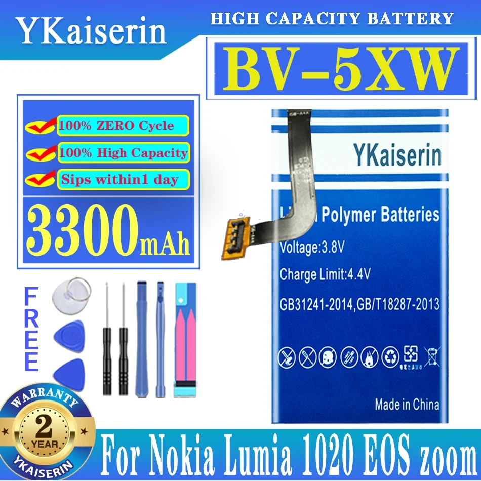 Ykaiserin 3300Mah Bv-5Xw Batteria Di Ricambio Per Nokia Lumia 1020 Eos Rm-877 Rm 876 875 877 1020 Rm-876 Rm-875 Batterie