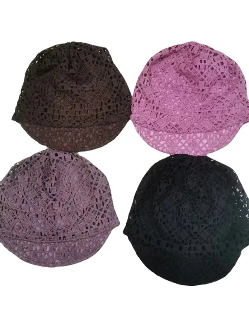 Casual Soft Beanies Cap Short Brim Bonnets for Women Loose Crochet Women Baseball Cap Autumn Winter Foldable Earflap Hats Hollow 5