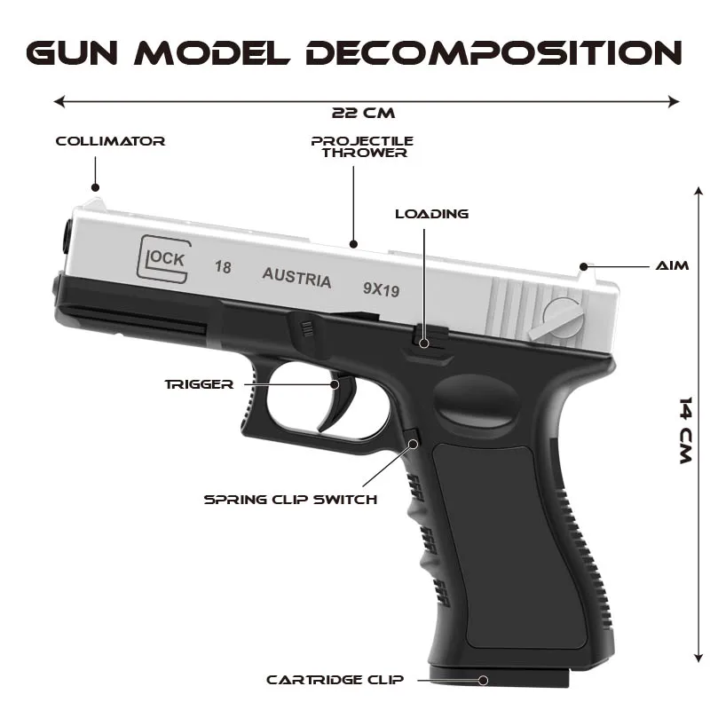 New Black Toy Gun. Automatic Shell Ejection Soft Bullet Air Gun, Empty Hold Hanging Machine, Automatic Loading 4