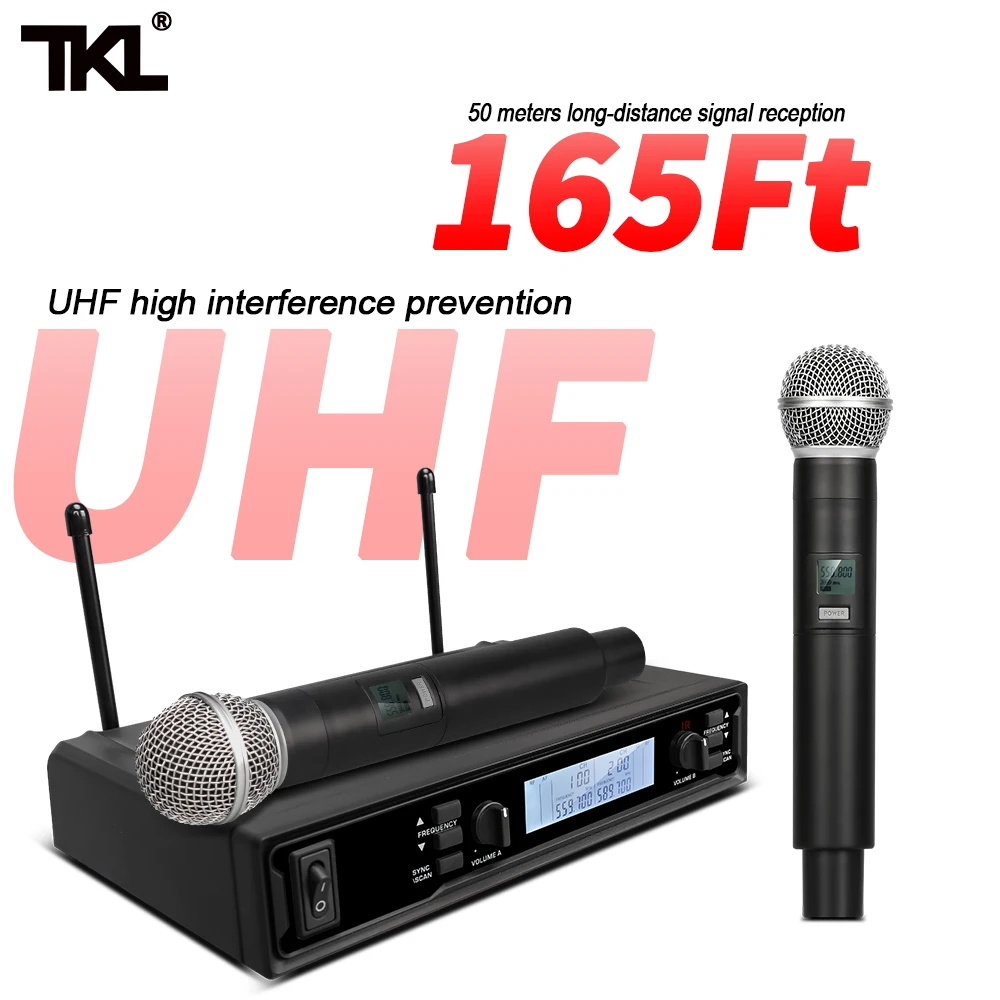 Профессиональный двойной беспроводной микрофон TKL UHF 2-канальная Беспроводная