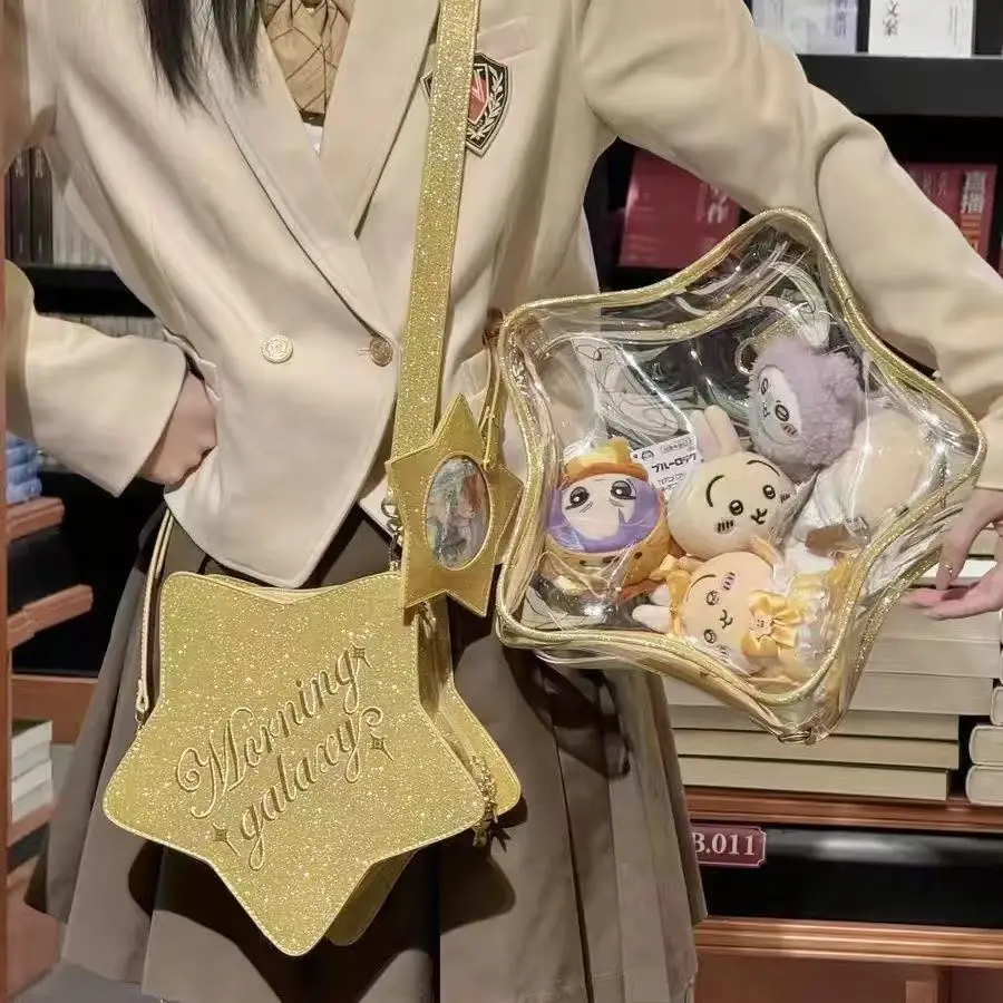 JIAERDI Harajuku Star Red Crossbody Bags Itabag Women Japanese Transparent Mini Backpacks Ladies Sweet Cute Mochila Aesthetic