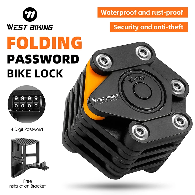 

WEST BIKING Folding Bike Password Lock Anti-Theft Portable Cycling Chain Lock With Mount Bracket MTB E-Bike Bicycle Accessories