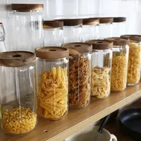 1Pcs Glass Storage Jar Food Storage Container with Airtight Wooden Lid Kitchen Canisters Home Storage Accessories 1