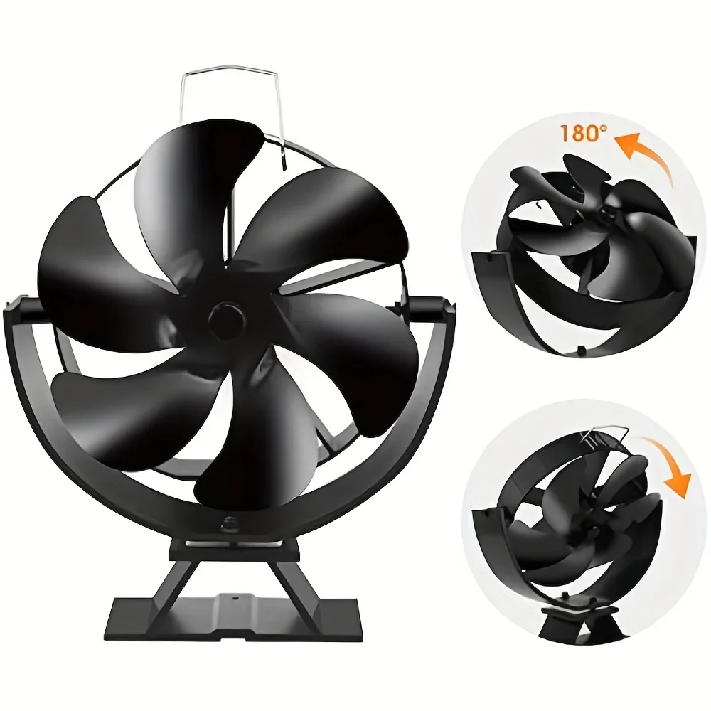 Wood Stove Fan Adjustable Angle Heat Powered Fireplace Fan 5 Blades for Wood/Log Burner/Fireplace Non
