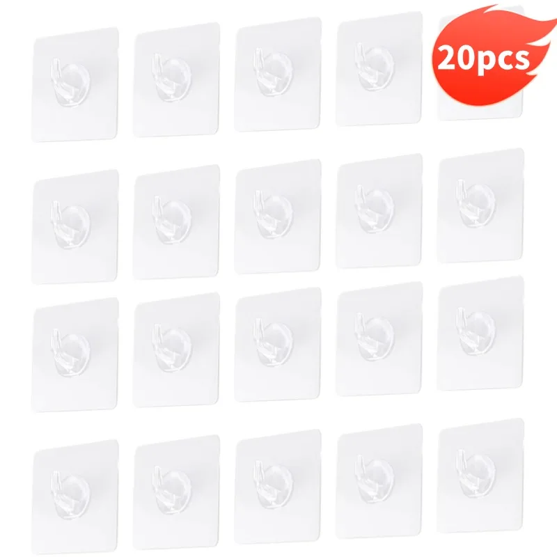 thumbnail image 1 of 5-50 ganchos autoadhesivos transparentes para colgar en la pared, para puerta, llavero, organizador de cocina y baño, gancho adhesivo, 1 of 5