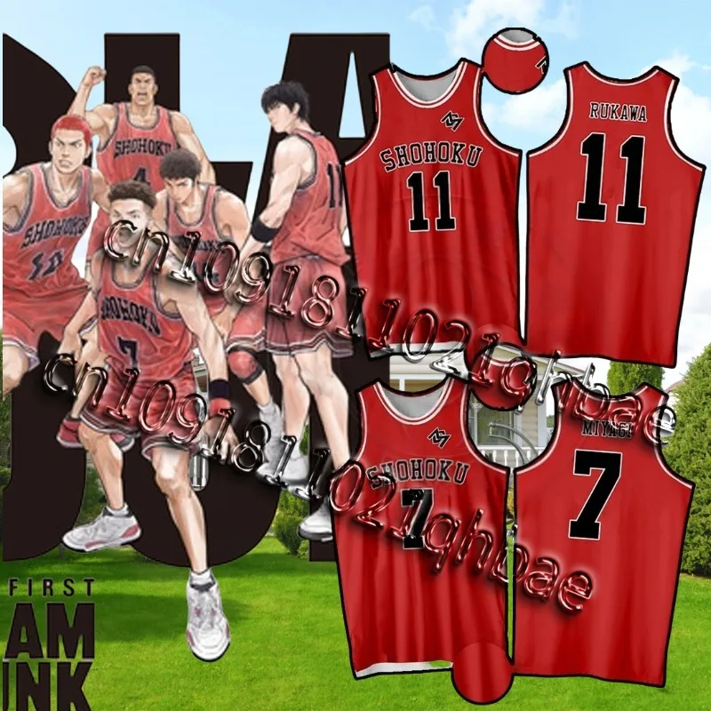 Anime Shohoku School Basketball Team Jersey 1-15 Cosplay Costume Sakuragi Hanamichi Rukawa Jersey Slam Dunk Sports Wear Uniform