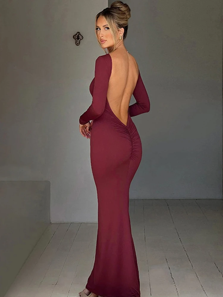 navy blue dress for baby girl Bodycon Dresses Strapless Backless Sexy Long Sleeves Pencil Dress main image 1