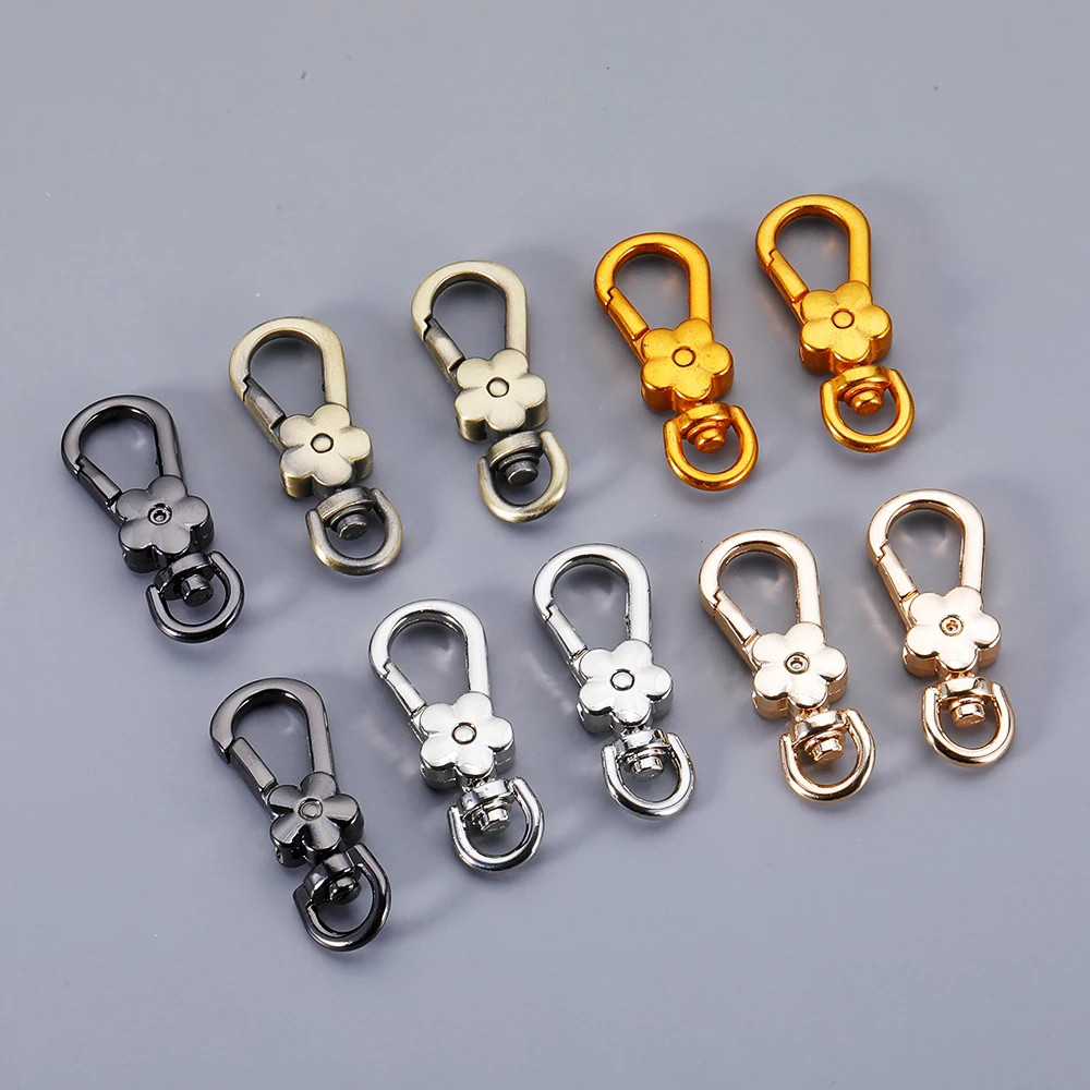 5pcs Handbags Clasps Handle Flower Lobster Metal Clasps Swivel Trigger Clips Snap Hooks Bag Key Rings Keychains Bag Accessories