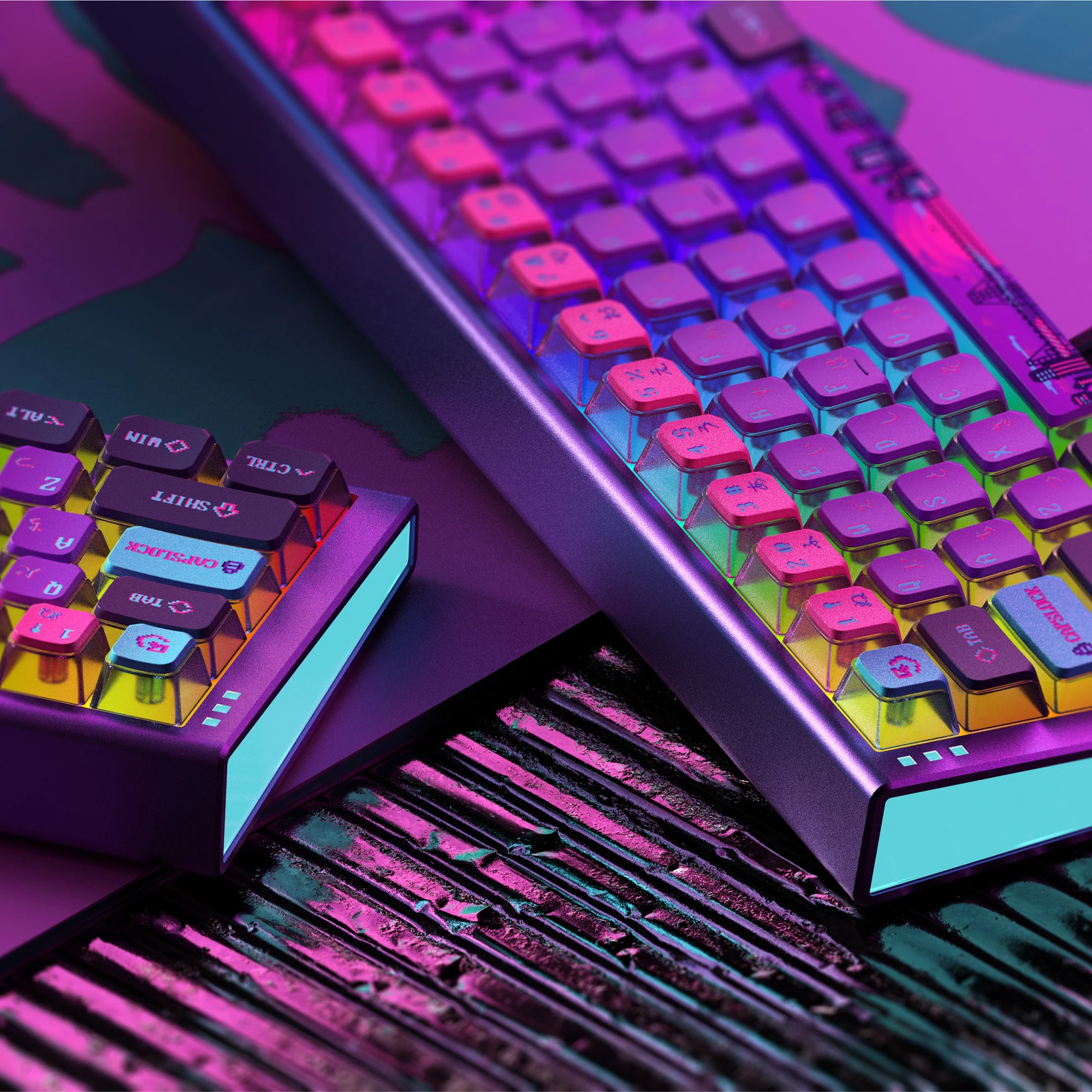 

121 Keys Pixel Universe Keycaps Side Transparent Backlit Keycap OEM Profile Double-Shot PBT Dye Sublimation Keyboard Keycap