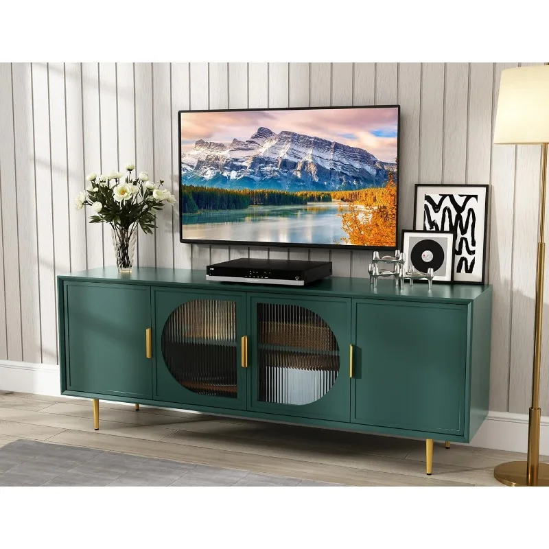 

ARTPOWER Modern TV Stand for TVs Up To 70+ Inch, Glass Door Television Console Table with Gold Leg, Entertainment Center