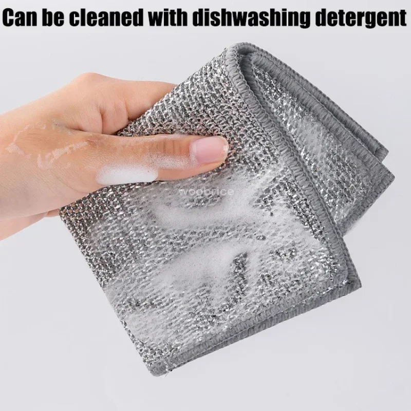 Cleaning Cloth Dish Cleaning Cloth Microfiber Dish Cloth Dish Cloth Towel Cleaning Cloth Double Sided Iron Scrubber Stick Scraper Magic Cleaning Cloth Dish Washing Towel Metallic Silver Steel Wire Rags Wipes 1-20pcs