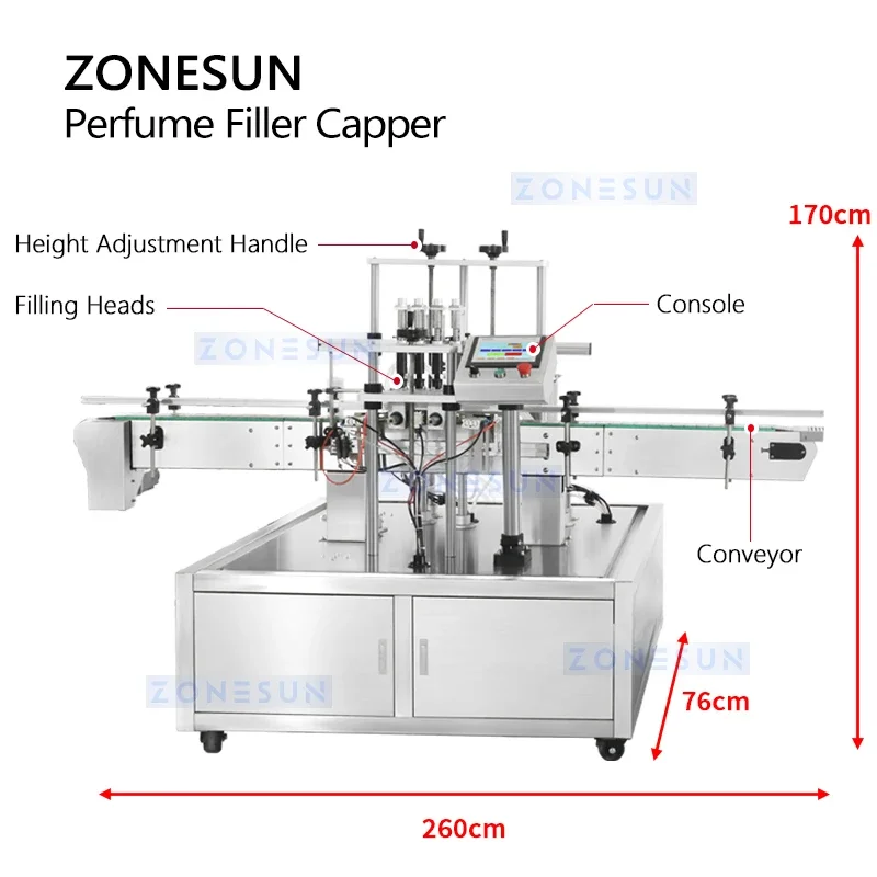 ZONESUN Automatic Perfume Vacuum Filling Capping Machine ZS-FAL180X Glass Perfume Bottle Sealing Crimping Machine Packaging