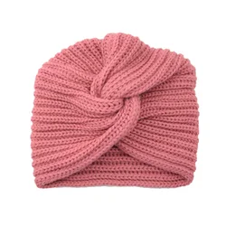 Bohemian Women's Cashmere Wool Knitted Turban Hat (Pink)
