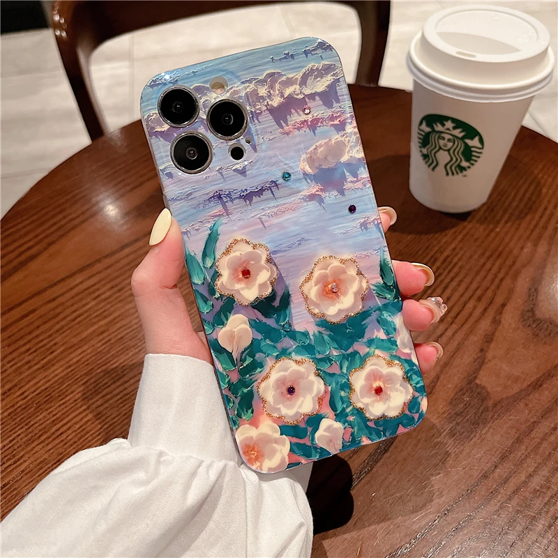 Glitter Flower Reflective Phone Case Cover