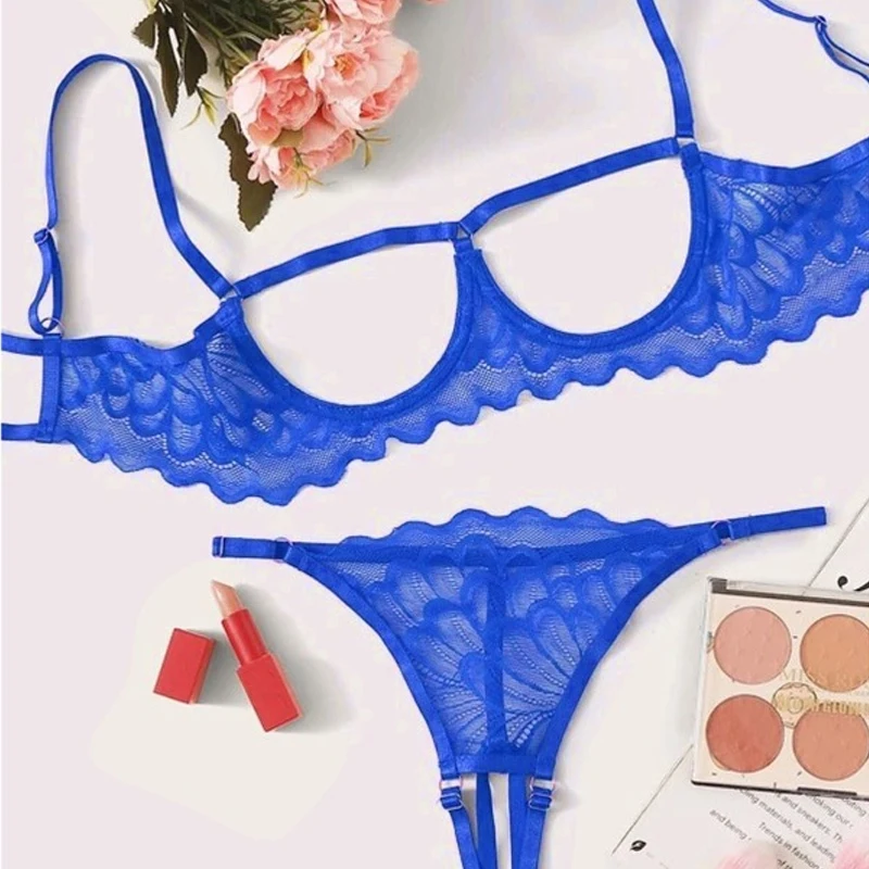 Toucheart 2-piece Set Showing Breasts Sexy Interesting Underwear Women Solid Color Mesh Hollow Out See-through Sexy Lingerie Set women lingerie