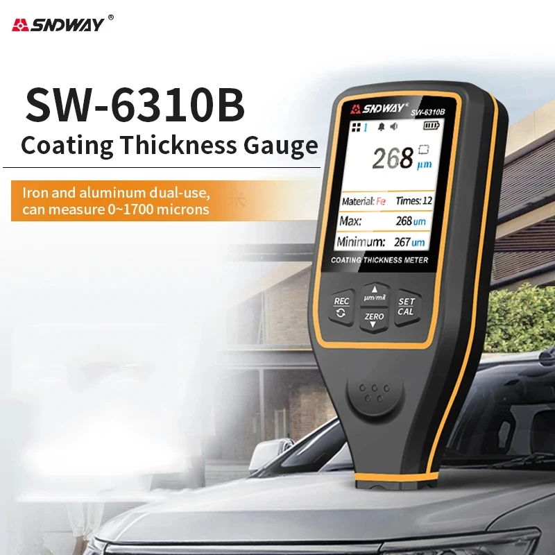 SNDWAY SW-6310A/B Coating Thickness Meter Gauge 1700um Car Paint Film Tester Ceramic Metal Coating Automotive Paint Micrometer
