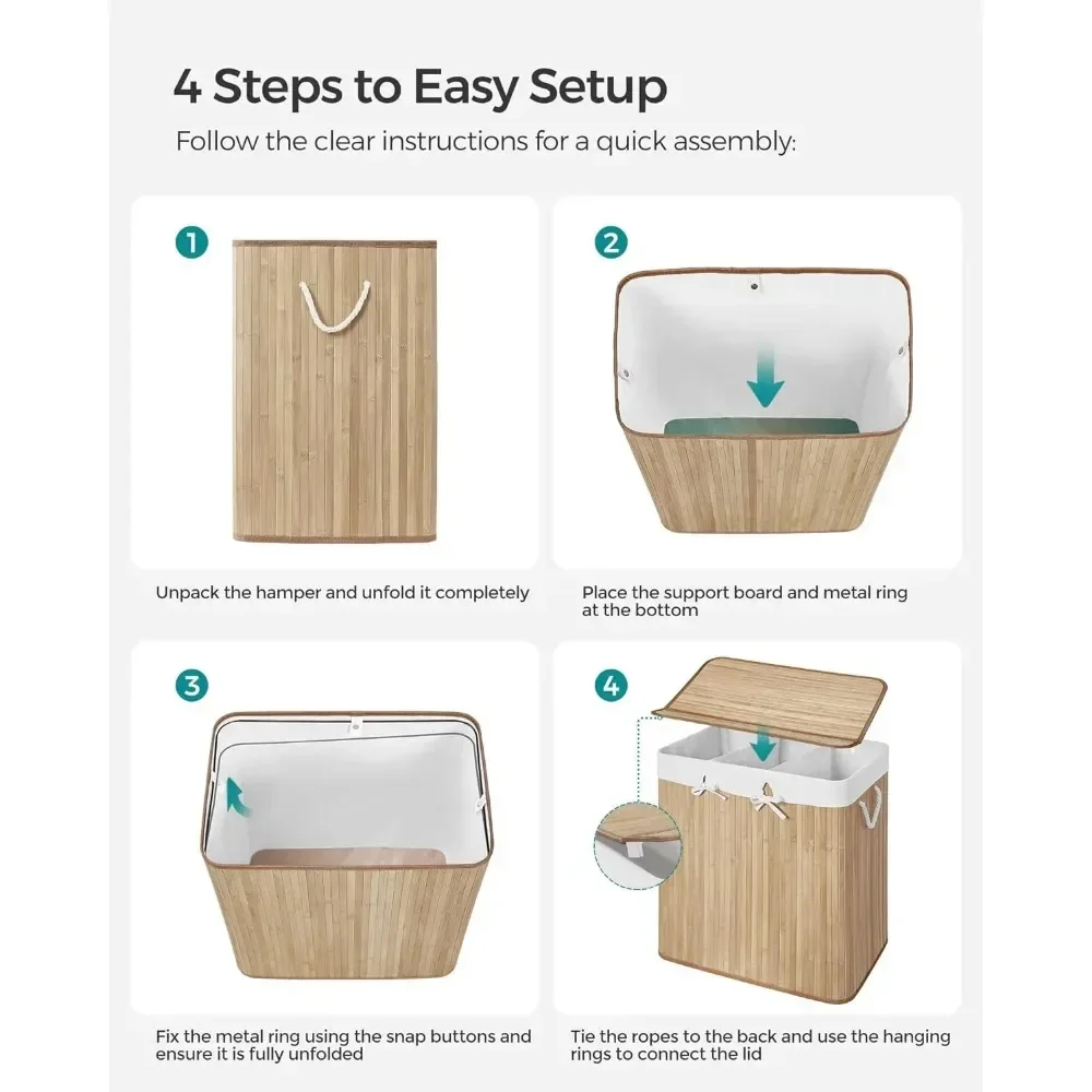 Comfort corner Laundry Hamper Laundry Basket Laundry Hamper with Lid Foldable Bamboo Removable and Machine Washable Liner