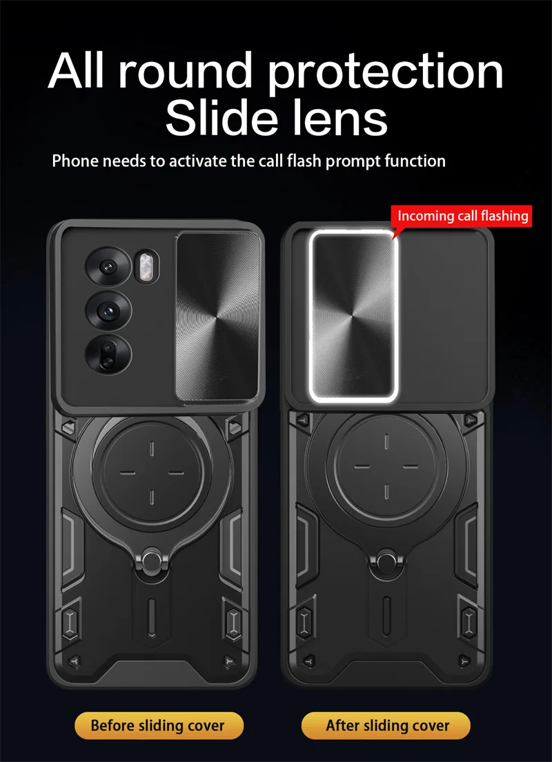 Shockproof Armor Slide Lens Camera Case with Magnetic Holder Ring