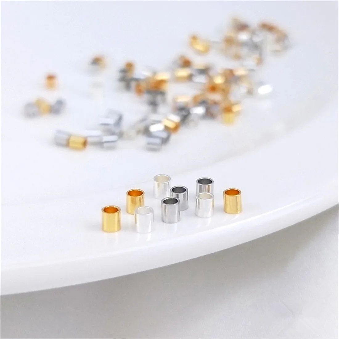 18K Gold-clad Copper Plated Real Gold Platinum Pure Silver Positioning Tube Diy Clamp Flat Fixed Ending Positioning Bead Fitting viborg vi06br 99 99% pure red copper rhodium plated non solder hi end iec socket inlet