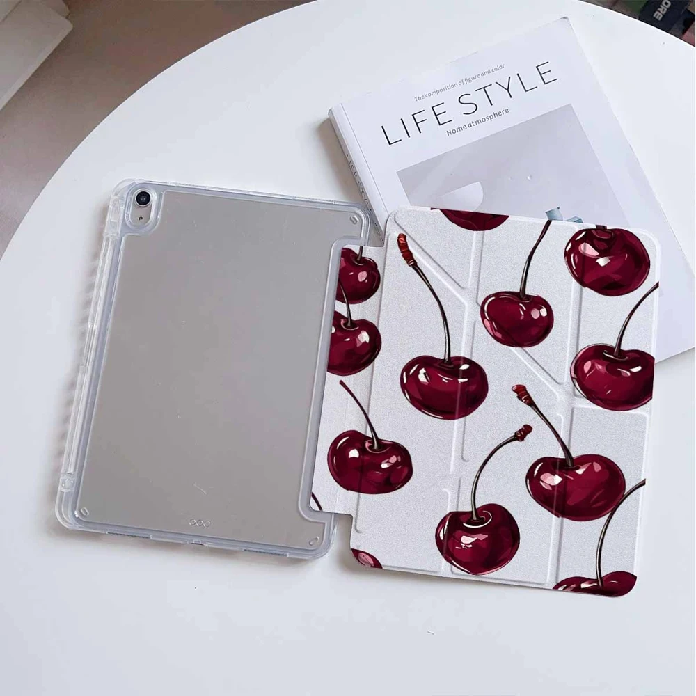 Red Cherries Transparent Protective Tablet Case with Pen Slot